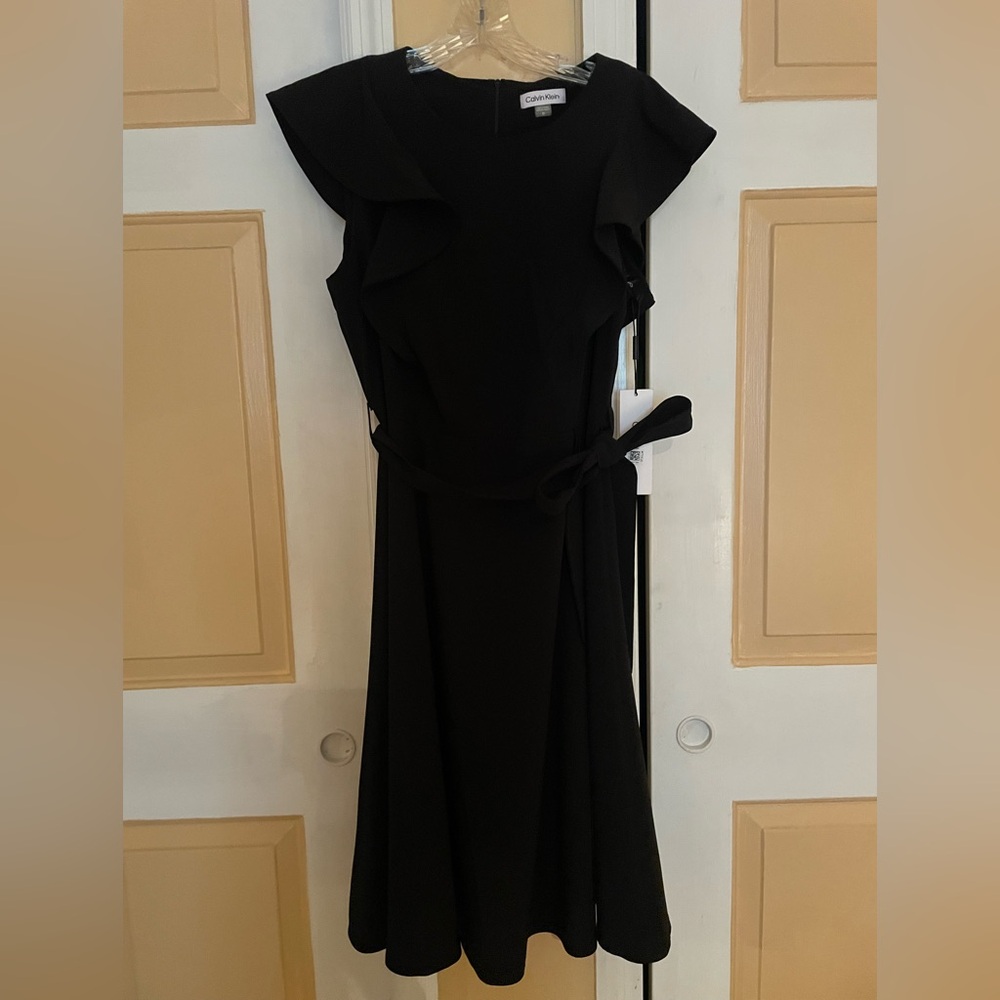 Calvin Klein Midnight Black Ruffle Sleeve Dress